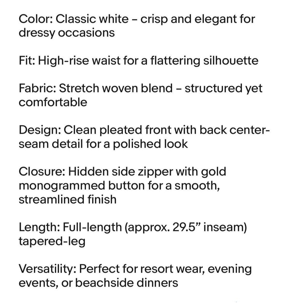 Lilly Pulitzer Alessia Stretch Dinner Pants 8 White Trousers Slim Ankle Resort - Picture 10 of 16